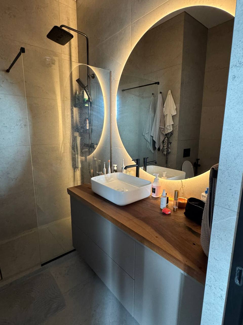 Тумба ванная Белая + Деревянная столешница